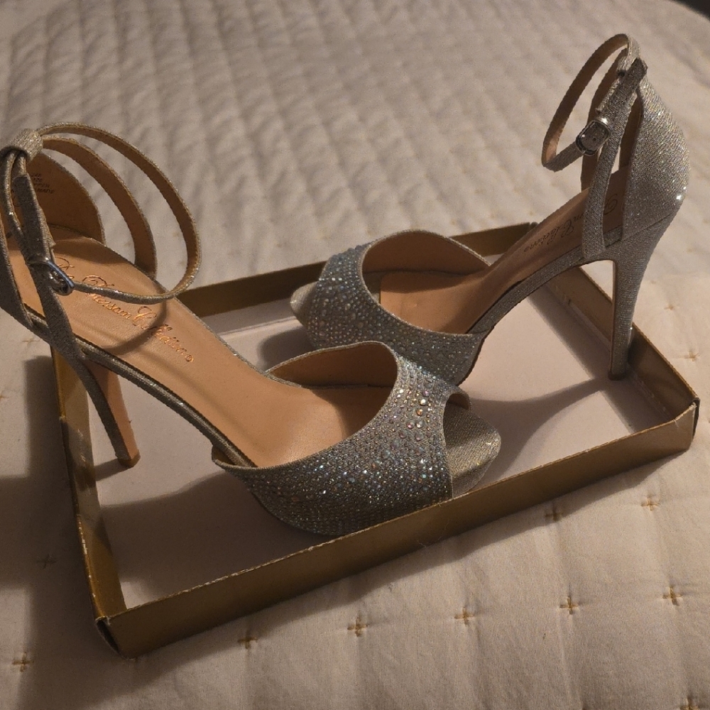 Silver Stiletto Heels with Ankle Strap